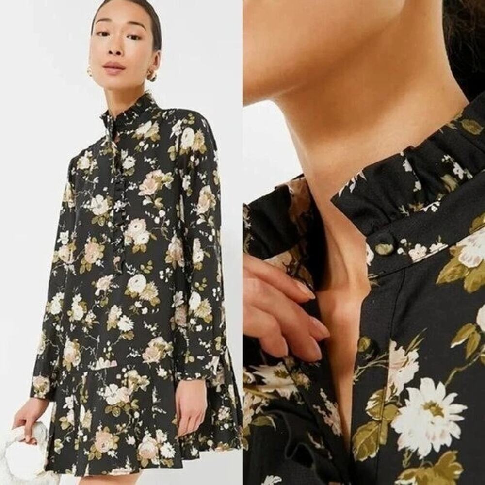 TUCKERNUCK Midnight Garden Black Floral Drop Waist Tate Mini Dress Size S NWT